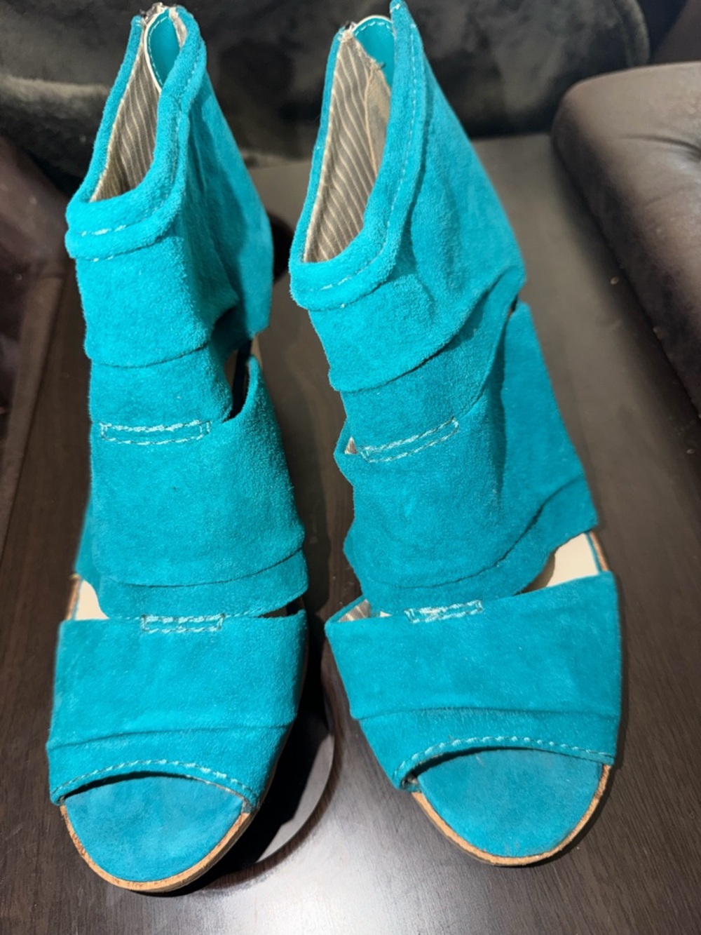 Hush Puppies Teal Suede Open-Toe Heeled Sandals